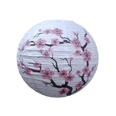 Imagem de Luminária Japonesa Papel 30 cm Branca Sakura Rosa - Galleria 77