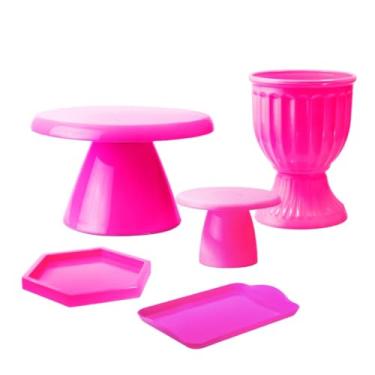 Imagem de Kit Mesa Decorada com Boleira Cogumelo e Acessórios – Vaso, Bandeja e Mini Peças (Pink)
