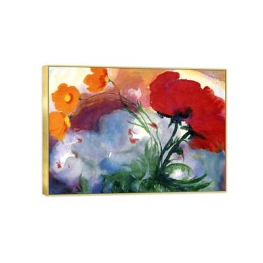 Imagem de BMZFYBS Arte de parede em tela de flores reprodução de pintura famosa - imagens de moldura dourada para sala de estar - flores-decoração pôster e impressões 50 x 70 cm 20 x 27 pol