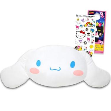 Imagem de Hello Kitty Cinnamoroll Almofada de pelúcia de viagem para crianças – Pacote com 28 cm x 33 cm Sanrio Fronha de travesseiro de pelúcia para crianças acessórios de quarto e mais adesivos | Conjunto de