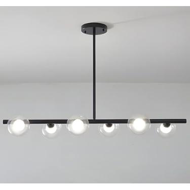 Imagem de Lustre moderno de fazenda, lustre de vidro linear, bola preta, lustre para sala de jantar, luminária pendente de teto industrial, luminária suspensa de tira longa dourada para cozinha, sala