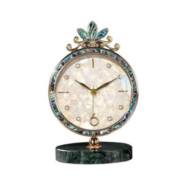 Imagem de hezhuhe2258 Relógio de mesa luxuoso, silencioso, para sala de estar, metal, retrô, eletrônico, moderno, decoração de casa, relógio de presente, relógio de mesa (pequeno)