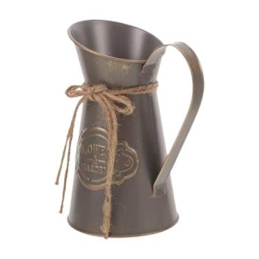 Imagem de Ioensy Jarro rústico decorativo de metal com design vintage para flores, suporte para flores, vaso de fazenda, jarro para escritório e quarto, Cinza