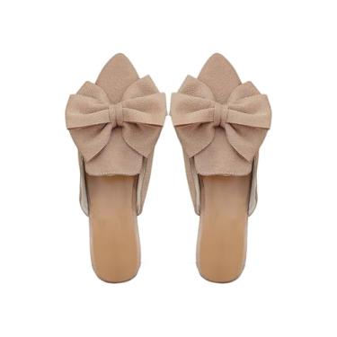 Imagem de Verdusa Mocassins femininos elegantes de bico fino sem costas nuas, mocassins, sandálias deslizantes casuais para trabalho, Bege, 39