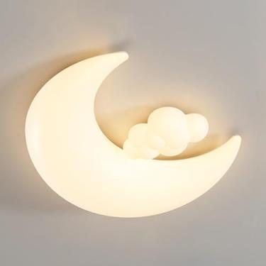 Imagem de Lustre de teto LED lua para quarto infantil, desenho animado, branco, semi-embutido, luminária de teto para quarto infantil, 40W, lustres para meninos e meninas