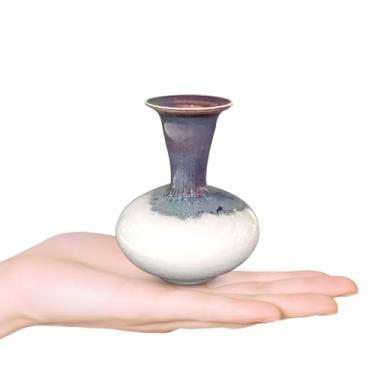 Imagem de Mini vaso esmaltado roxo, pequeno vaso de cerâmica para decoração de casa, centro de mesa, decoração de mesa de escritório, perfeito para flores e plantas (sombras de rosa em marfim)