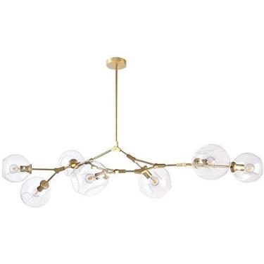 Imagem de Lustre E27 Nordic Glass Ball Chandelier Altura ajustável, Lustre preto fosco, E26 Metal Hand Blow Branches Pendant Light, Luminárias de globo de meados do século de 79"