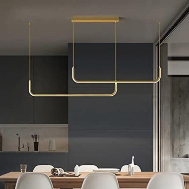 Imagem de Lustre linear LED moderno com regulagem de intensidade, para mesa de jantar, cozinha, sala de estar, escritório, luminária pendente de teto em acrílico contemporânea, dourada, 59 polegadas