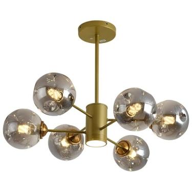 Imagem de Lustre de vidro Sputnik dourado de 10 luzes para foyer, vidro âmbar, moderno, de meados do século, luminária pendente industrial de LED para cozinha, ilha, quarto, mesa de jantar, sala de es