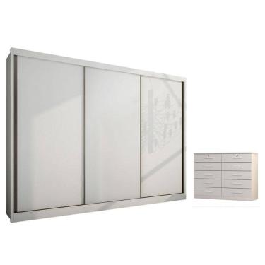 Imagem de Guarda Roupa Casal Londres e Gaveteiro Milão com Chave Neve - Novo Horizonte