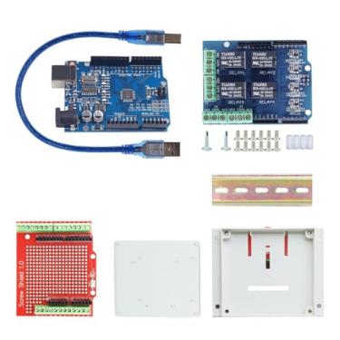 Imagem de DWWTKL Suporte de montagem em trilho DIN para terminal de projeto Uno CH340 Uno R3 Kit de proteção de relé de extensão IO compatível com Arduino IDE