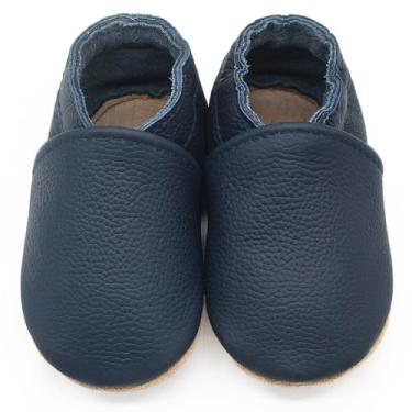 Imagem de Aijoviko Botas de couro genuíno para bebês, sola macia, sapatos de caminhada flexíveis e respiráveis para primeiros andadores, meninos e meninas, Azul marino, 12-18 Months Toddler