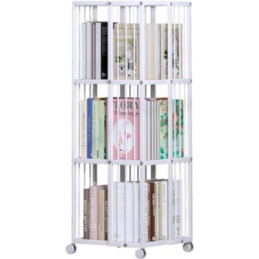 Imagem de PEYNIR Estante giratória de metal, 360°, estreita com rodas, estante rolante, armário de livros, armazenamento de livros, estante fina, estante boho