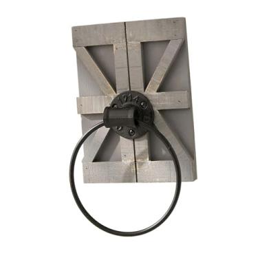 Imagem de Fenteer Anel de toalha de parede fácil de instalar, madeira, metal, rústico, retrô, toalheiro decorativo para banheiro, cozinha, entrada, hotel, decoração de, Cinza