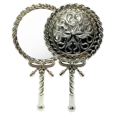 Imagem de Espelho de Mao, Kit 2 Espelhos de Mão Laço Princesa Maquiagem Vintage Provençal, Escolha Cor Na Variação(PRATA)