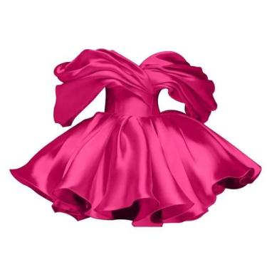 Imagem de Vestido de boas-vindas Morbore Off Shoulder com babado de cetim rosa c