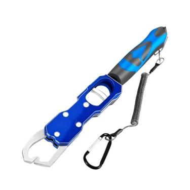 Imagem de Fenteer Alicate de pesca fácil de pegar com balança, liga de alumínio portátil antiderrapante com cordão, máximo de 39 lb, ferramenta de desembarque de peixes, Azul