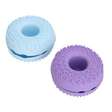 Imagem de Pincéis de maquiagem, tigela de limpeza de silicone macio em formato fofo, ferramenta de lavagem azul e roxo para salão de beleza em casa
