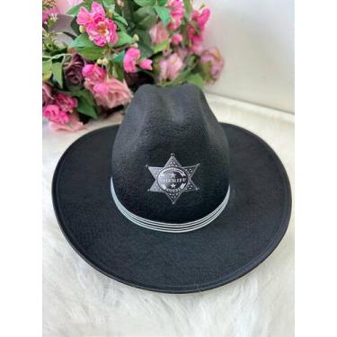 Imagem de Chapéu Belli Preto Sheriff Prata - Acessório para Festas Juninas e Arr