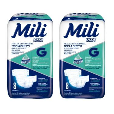 Imagem de Fralda Geriátrica Adulto  Incontinência  Mili Vita  Tamanho G  2 pacotes com 8 un   Total 16 Fraldas