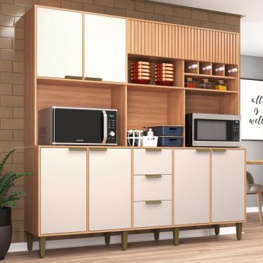 Imagem de Cozinha Compacta Emília Freijó/off White Corrediças Telescópicas E Puxadores Em Alumínio J Carvalho