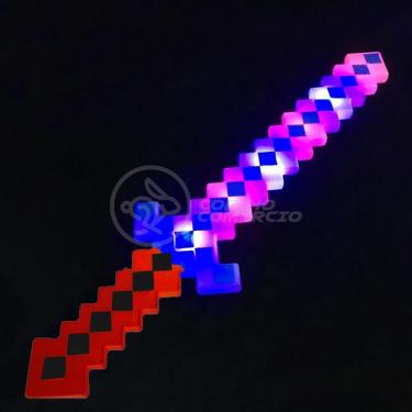 Imagem de Kit Brinquedo Espada Pixel Minecraft 58cm C/Som Luz+3 Pilhas
