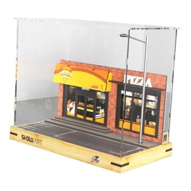 Imagem de Dynwave Diorama de pizzaria em escala 1/32, modelo de cena, estacionamento, garagem, organizador de vitrine, cena em miniatura, caixa de armazenamento de