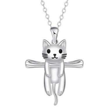 Imagem de Colar de gato fofo para mulheres - pingente de gato em um galho de árvore, joias presentes para ela amante de gatos, berloque, presente de memorial para animais de estimação, joias de animais, amantes