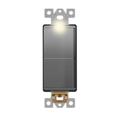 Imagem de LIDER Interruptor Duplo Iluminado Com Acabamento Fosco E Design Minimalista, Combinado Sem Moldura, Luz Localizadora, Terminal De Aterramento, Polo Único, 15 A 120-277 V, Certificado Pela Ul, Lcs2-1