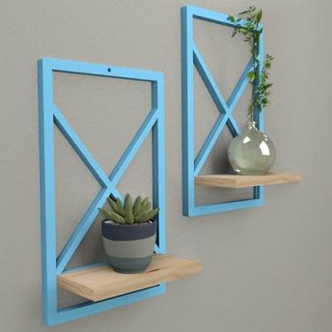 Imagem de Prateleira Estilo Industrial 23x37 cm modelo Ideal para Sala, Quarto, Cozinha e Banheiro(AZUL 23 x 37cm,1)