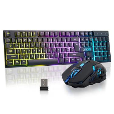 Imagem de Teclado e mouse sem fio para jogos, bateria recarregável com retroiluminação RGB, sensação mecânica, anti-ghosting, com botão lateral para PC, computador, laptop, compatível com Windows, Mac, PS4/Ps5,