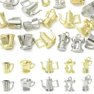 Imagem de UR URLIFEHALL 20 peças, 10 estilos, berloques de liga de moka, mini cafeteira, chávena de chá, bule de chá, pingentes para pulseira faça você mesmo, colar, joias, artesanato
