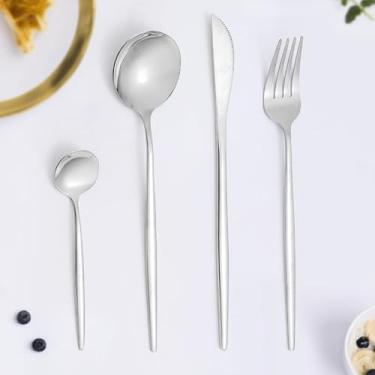 Imagem de 4 talheres polidos espelhados, conjunto de talheres de aço inoxidável para casa, cozinha, festa, hotel, restaurante, casamento (prata)