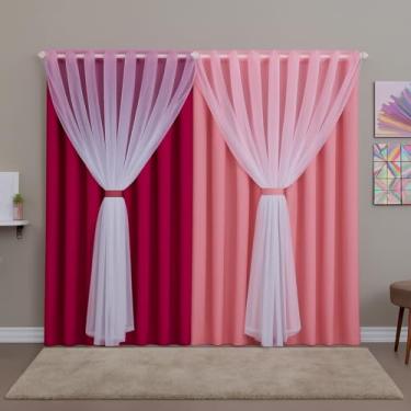 Imagem de Cortina Voil com Forro, 3,00x2,20m, 2 Panos, Decorativa para Sala e Quarto, Branco (PINK/ROSA)