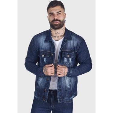 Imagem de Jaqueta Jeans HNO Jeans Premium Leve Destroyed  Used Azul-Masculino