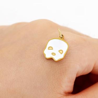 Imagem de Berloque de caveira banhado a ouro - Acessório DIY de aço inoxidável para pulseiras, colares e joias artesanais de Halloween YA6391