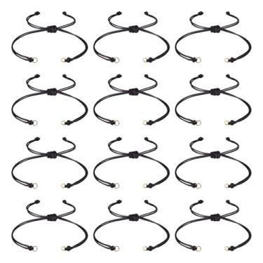 Imagem de 50 pulseiras ajustáveis trançadas de corda encerada, pulseira de amizade de nylon preto com anéis dourados de salto, corda de nó torcida semiacabada para fazer joias artesanais, achados "faça você
