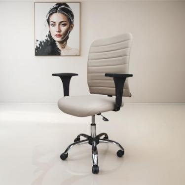 Imagem de Cadeira Escritório Ergonômica Apoio Lombar Bege NR17 Home Office Executiva Giratória Ajuste de Altura C/Rodízios Confortável Costura Esteirinha