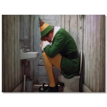 Imagem de Pôster de banheiro engraçado para parede de elfo grito para decoração de parede de banheiro - impressões em tela preto e branco para pendurar no banheiro