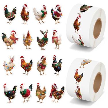 Imagem de H1vojoxo Adesivos engraçados de frango de Natal - 1000 peças de adesivos de frango de Natal em 2 rolos 16 desenhos engraçados galinhas de Natal etiqueta realista etiqueta selo adesivo para crianças