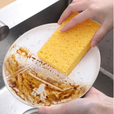 Imagem de Esponjas de celulose limpam bagunças resistentes sem arranhar esponjas de cozinha reutilizáveis à prova de óleo cozinha secagem rápida pano multiuso para lavar louça (cor laranja)