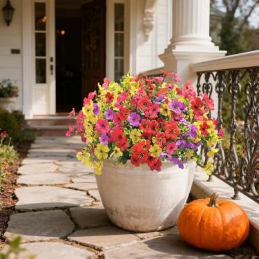 Imagem de 12 pacotes de flores artificiais para ambientes internos e externos, resistentes a UV, plantas falsas para varanda e jardim, decoração de pátio (cor mista)