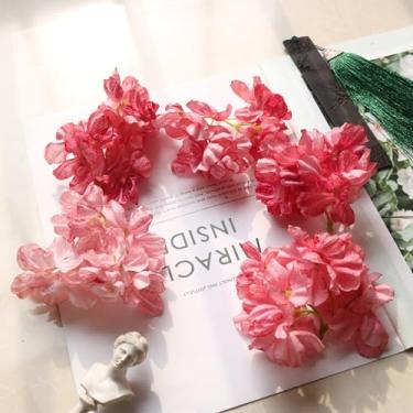 Imagem de Flores artificiais de hortênsia – flores artificiais realistas com borda queimada para acessórios de cabelo DIY e decoração de fantasia (5 hastes) (flor de cerejeira rosa)