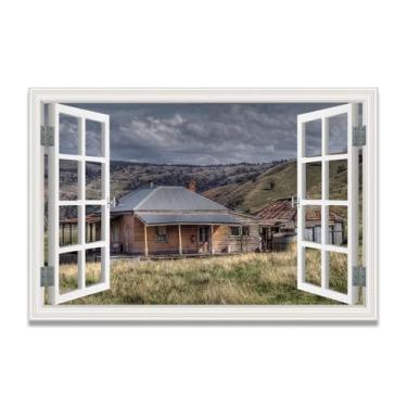 Imagem de LKXGRRSFG Impressão em tela de ilusão de janela falsa As Darkness FellArtistic, arte de parede com vista panorâmica real para sala de estar 30 x 45 cm sem moldura