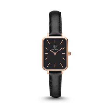 Imagem de Relógio Feminino Quadrado  Rose couro preto minimalista New Port