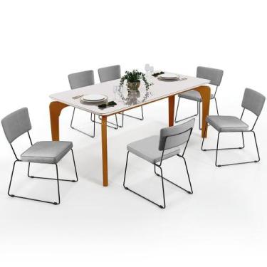 Imagem de Mesa De Jantar 160cm Off White Nature Com 6 Cadeiras Cinza - LYAM DECO