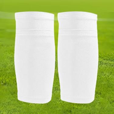 Imagem de 1 par de caneleiras brancas de futebol, tecido de malha elástica para fixação segura