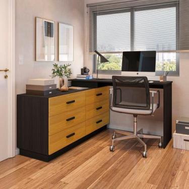 Imagem de Escrivaninha Mesa Escritório em L com 6 Gavetas Cômoda Leonie Yescasa