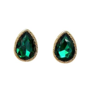 Imagem de Brincos femininos de cristal em forma de gota verde dourada, prata, vintage, esmeralda, artificial, zircônia, hipoalergênico, Natal, casamento, aniversário, festa, joias, lembranças