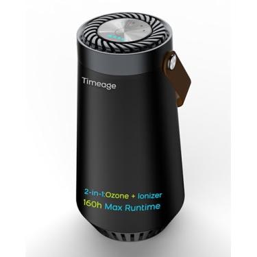 Imagem de Timeage Gerador de ozônio para carro, máquina de ozônio 2 em 1 + ionizador de ar para limpar odores de animais de estimação, cheiro de cigarro, poeira, pólen para viagens, casa, tamanho portátil, sem
